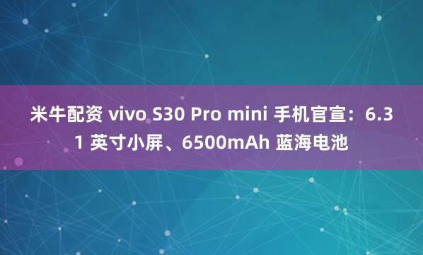米牛配资 vivo S30 Pro mini 手机官宣：6.31 英寸小屏、6500mAh 蓝海电池